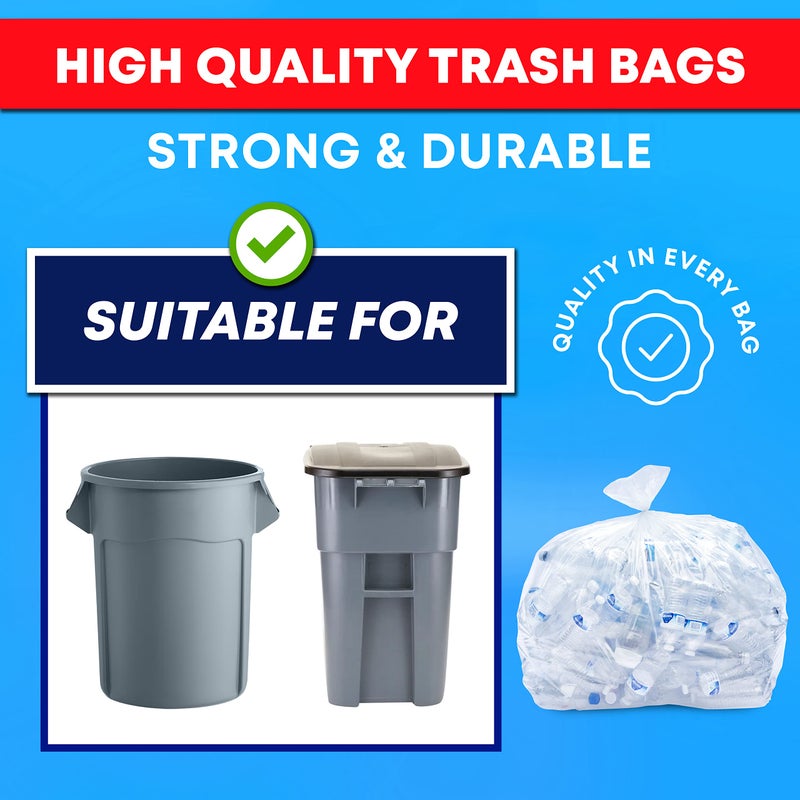 tasker 55 Gallon Clear Trash Bags, (50 Bags w/Ties) Large Clear Plastic Recycling Garbage Bags - Image 3